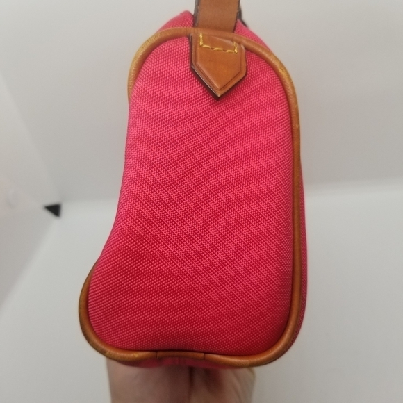 Dooney & Bourke hot pink canvas small purse with brown leather strap - Picture 5 of 15